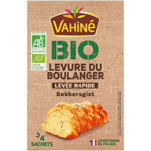 Paquet de levure de boulangerie VahinAC BIO avec une image de pain cuit.