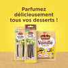 L'image prACsente les produits de vanille Meuse, soulignant leur utilisation pour aromatiser les desserts.