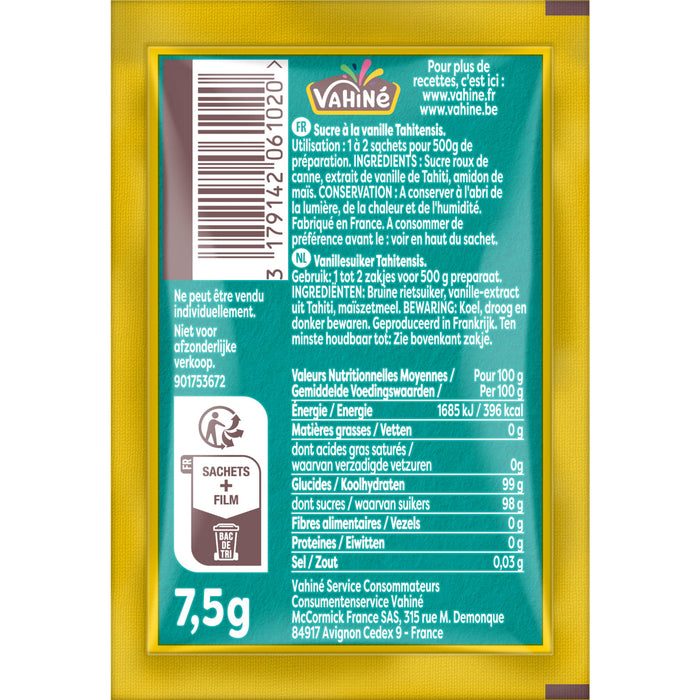 L'image montre le dos d'un sachet de prACparation pour boisson instantanACe Vivel avec des informations nutritionnelles et des instructions.