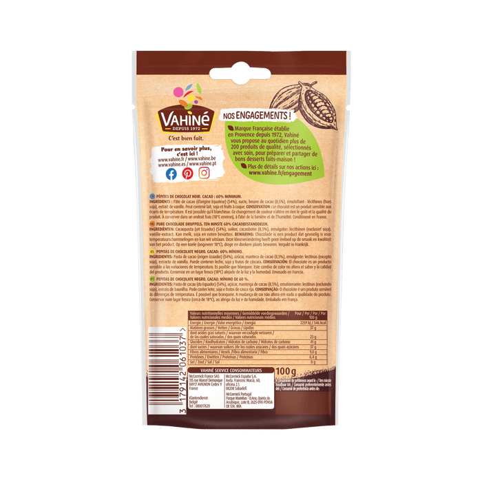Le dos d'un paquet de mAClange de chocolat chaud McCormick fournit des informations nutritionnelles et des instructions de prACparation.