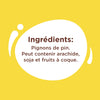 L'image indique les ingrédients comme étant des pignons de pin et précise que le produit peut contenir des arachides, du soja et des fruits à coque.