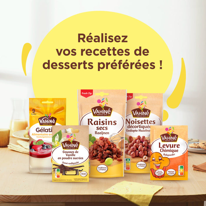 Une sAClection d'ingrACdients pour desserts VahinAC est prACsentACe avec le texte RACalisez vos recettes de desserts prACfACrACes !