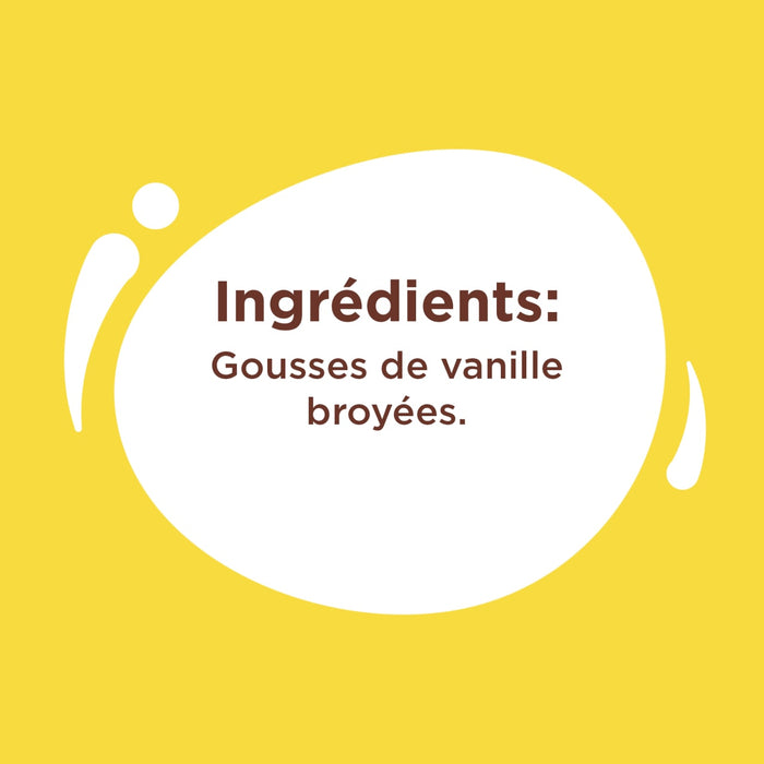 L'image montre un graphique avec le texte Ingrédients: Gousses de vanille broyées.