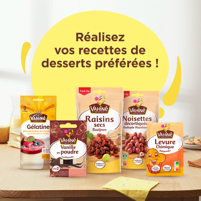 Une sAClection d'ingrACdients pour desserts VahinAC est prACsentACe avec le texte RACalisez vos recettes de desserts prACfACrACes !