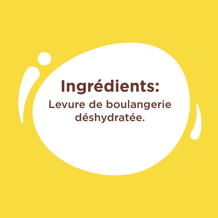 L'image affiche la liste des ingrédients, qui comprend de la levure de boulangerie déshydratée.