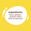 L'image montre la liste des ingrédients, qui comprend du sucre, un gélifiant pectines (30%) et de l'huile de tournesol.