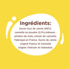 L'image affiche la liste des ingrédients d'un produit, notamment du sucre roux de canne, de la cannelle en poudre, de l'amidon de maïs et de l'extrait de cannelle, et indique qu'il est fabriqué en France avec du sucre de canne d'origine France et de la cannelle d'origine Vietnam et Indonésie.