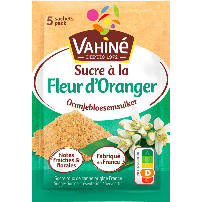 Vahiné Sucre à la Fleur d'Oranger, ou sucre à la fleur d'oranger, est présenté dans son emballage.