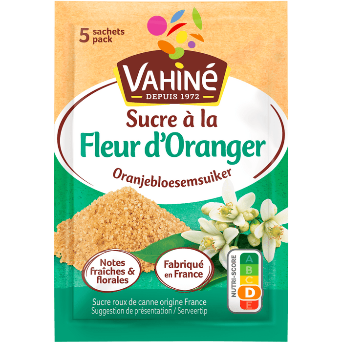 Vahiné Sucre à la Fleur d'Oranger, ou sucre à la fleur d'oranger, est présenté dans son emballage.