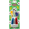 Un paquet de décorations de gâteau sur le thème du football de la marque Dekora, comprenant des bougies et des décorations.