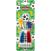 Un paquet de décorations de gâteau sur le thème du football de la marque Dekora, comprenant des bougies et des décorations.