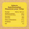 Une étiquette de valeurs nutritionnelles indique les valeurs nutritionnelles moyennes pour 100g d'un produit alimentaire.
