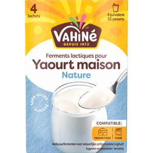 Un paquet de Vahiné Ferments Lactiques pour Yaourt Maison Nature, un produit pour faire du yaourt maison.