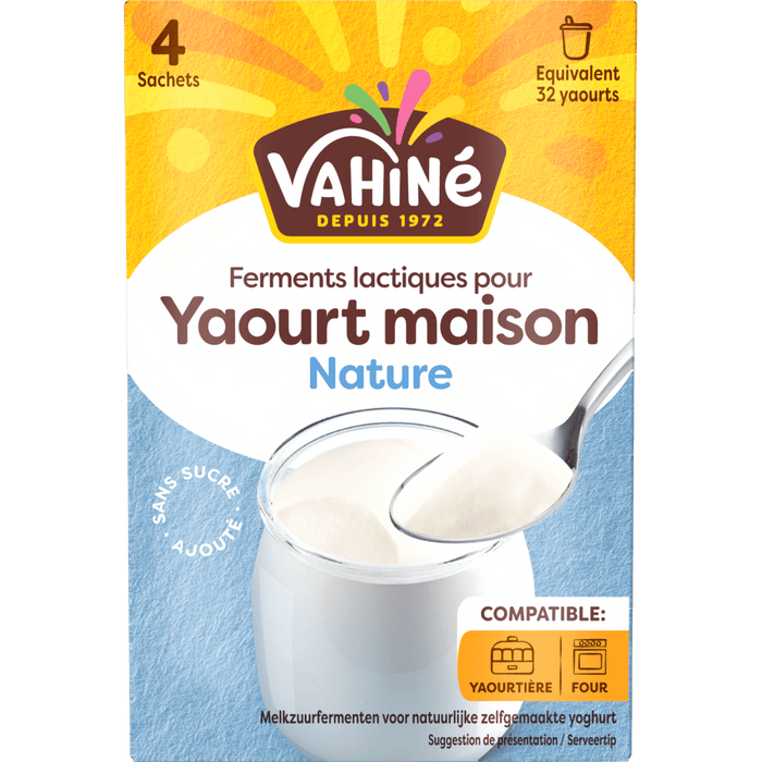 Un paquet de Vahiné Ferments Lactiques pour Yaourt Maison Nature, un produit pour faire du yaourt maison.