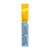 Vue latACrale d'une boARte contenant une portion de 4g d'un produit, avec un schACma de couleurs jaune et bleu.
