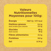 Étiquette d'information nutritionnelle indiquant les valeurs moyennes pour 100g.