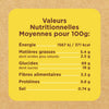 Étiquette d'information nutritionnelle indiquant les valeurs moyennes pour 100g.