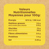 Étiquette d'information nutritionnelle indiquant les valeurs nutritionnelles moyennes pour 100g.