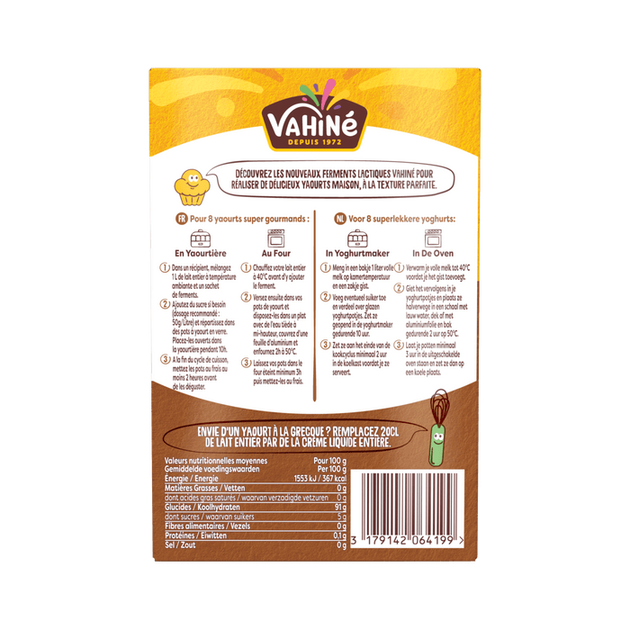 L'image montre le dos d'un emballage de produit Vakine avec des instructions et des informations nutritionnelles.