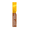 Vue latACrale d'un emballage de produit avec des sections marron et jaune, contenant probablement des informations sur le produit.