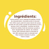 Liste des ingrédients d'un produit alimentaire, détaillant les composants tels que la farine, le sucre, le chocolat et diverses huiles et extraits.