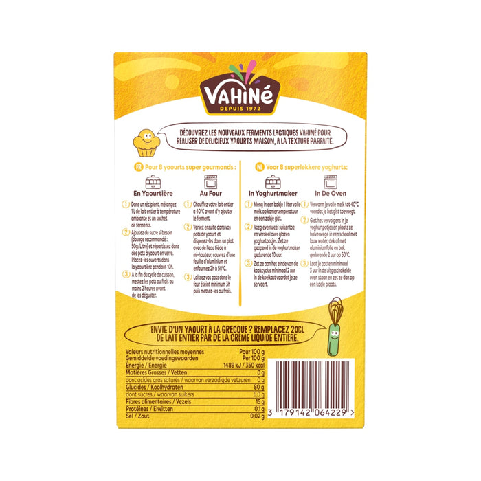 Le dos d'une boARte de pouding instantanAC Vakine prACsente les instructions de prACparation et les informations nutritionnelles.