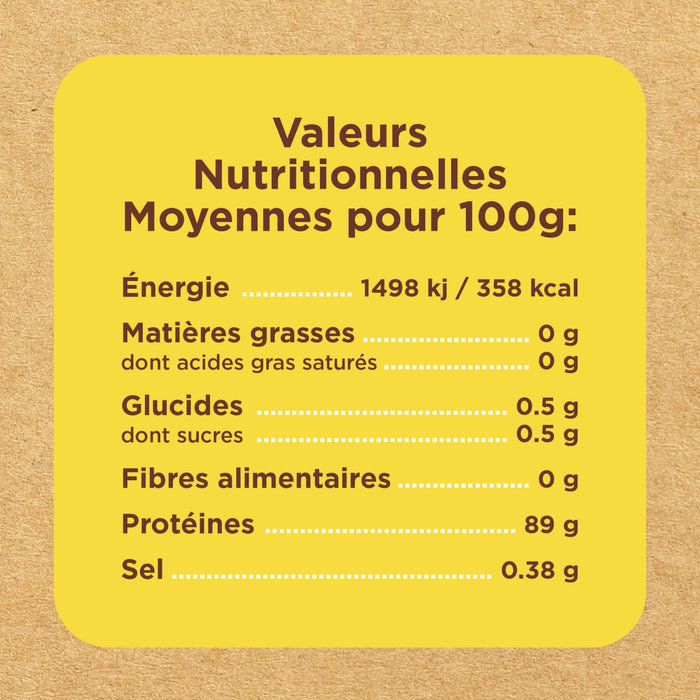 Une étiquette de valeurs nutritionnelles indique les valeurs nutritionnelles moyennes pour 100g.