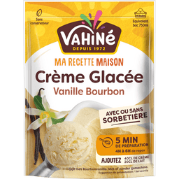 Emballage de prACparation pour crA?me glacACe VahinAC CrA?me GlacACe Vanille Bourbon, mettant en avant sa prACparation facile en 5 minutes.