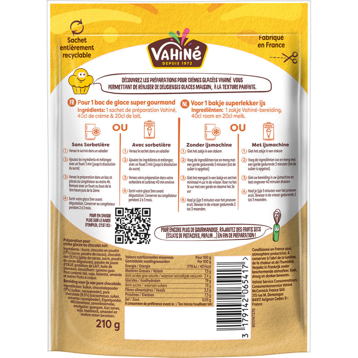 L'image montre le dos d'un paquet de prACparation pour pouding A? la vanille avec les instructions et les informations nutritionnelles.