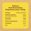 Une étiquette de valeurs nutritionnelles indique les valeurs nutritionnelles moyennes pour 100g.