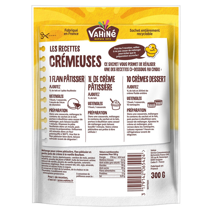 Le dos d'un sachet de préparation pour cookies Vahiné 3 Chocos affiche la recette, les ingrédients et les informations nutritionnelles en français.