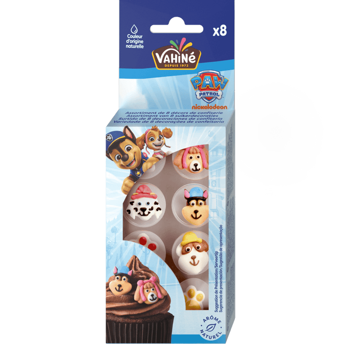 Un paquet de cupcakes Paw Patrol Mini Bites avec des visages de personnages.