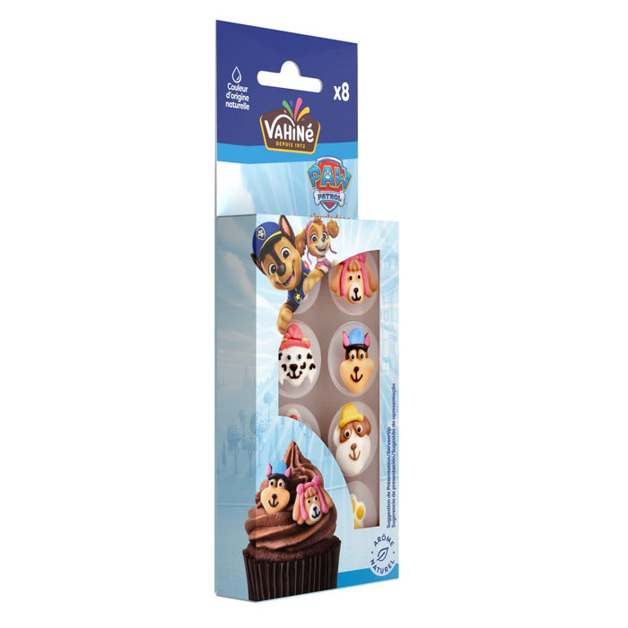 Un paquet de dACcorations pour cupcakes Pat' Patrouille avec des visages de personnages.