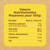 Étiquette d'information nutritionnelle indiquant les valeurs nutritionnelles moyennes pour 100g.