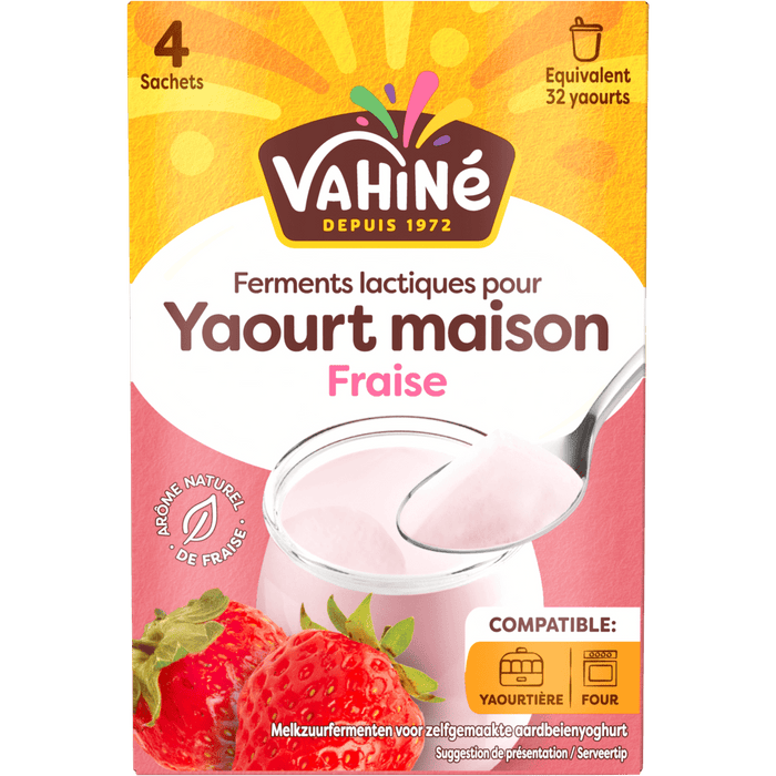 Paquet de ferments lactiques pour yaourt maison saveur fraise Vahiné.