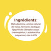 L'image montre la liste des ingrédients d'un produit, notamment de la maltodextrine, un arôme naturel de fraise et des ferments lactiques.