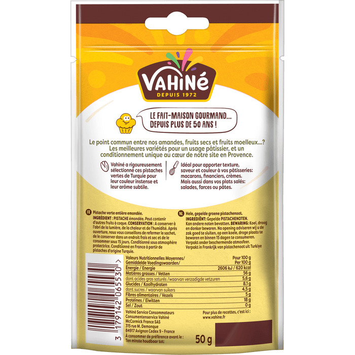 Le dos d'un emballage de produit de pActisserie VahinAC prACsente des informations sur le produit et des dACtails nutritionnels.