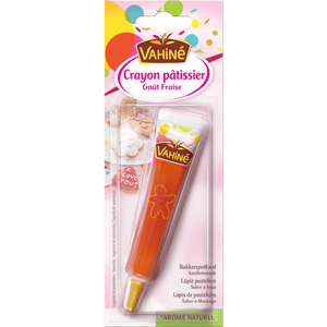 Un emballage de glaçage à écrire aromatisé à l'orange Vahiné est présenté.