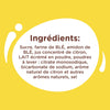 Une illustration graphique de la collection Vahine Nutritional Ingredients And Hero Recipe Images présente une liste d'ingrédients en français, notamment du sucre, de la farine de blé et du citron, sur un fond jaune.