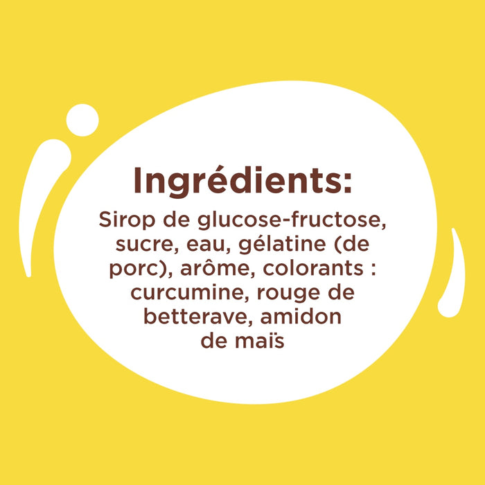 Une illustration de la collection Vahine Nutritional Ingredients And Hero Recipe Images présente une liste d'ingrédients en français sur un fond jaune.