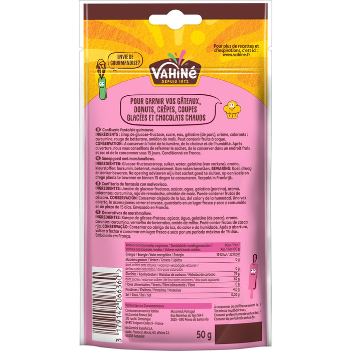 L'image montre le dos d'un paquet de gaufrettes Voortman Bakery avec des informations nutritionnelles et des détails sur le produit.