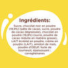 Cette illustration graphique, qui fait partie des visuels Vahine Nutritional Facts Ingredients And Hero Reipes Visuals For Newly Launched Skus, présente la liste des ingrédients en français pour une préparation pour dessert au chocolat sur un fond jaune vif.