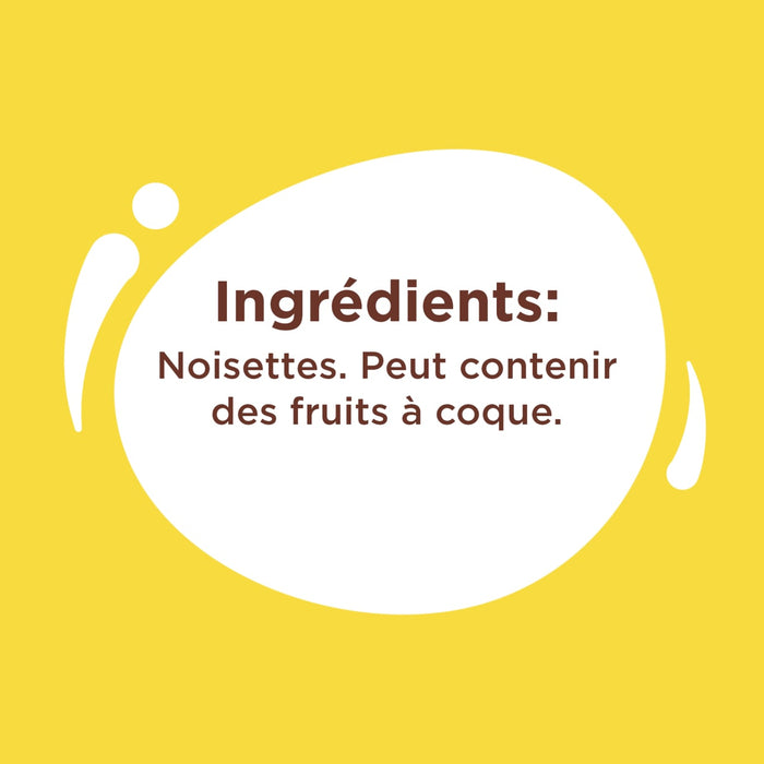 L'image affiche une liste d'ingrédients, qui comprend des noisettes et une mention indiquant que le produit peut contenir des fruits à coque.