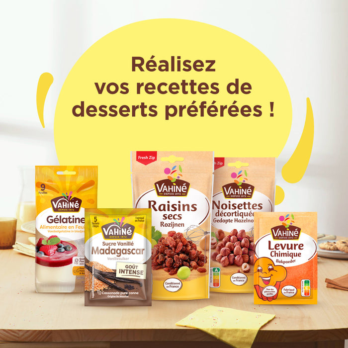 Une variACtAC d'ingrACdients de pActisserie de la marque VahinAC sont prACsentACs avec le texte RACalisez vos recettes de desserts prACfACrACes !