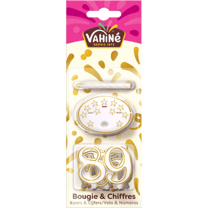 Il s'agit d'un emballage de produit Vahiné contenant des emporte-pièces à pâte et à fromage en forme de tasse à thé et les chiffres 8 et 9.