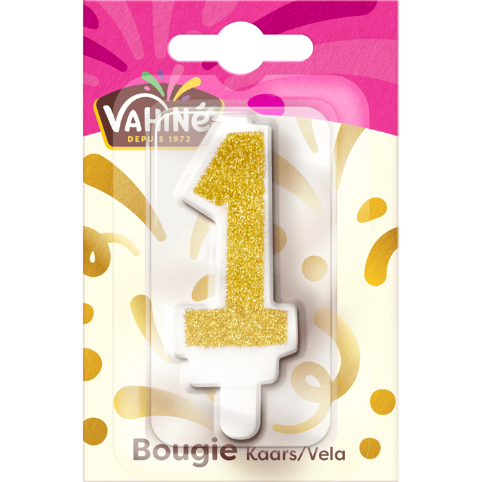 Une bougie de la marque Valhird en forme de chiffre un, conçue pour les célébrations d'anniversaire.