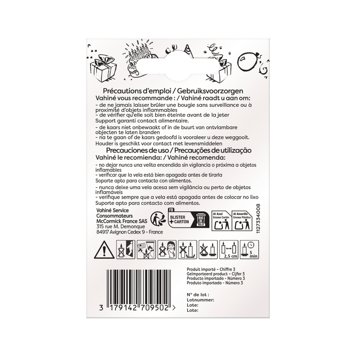 L'image montre le dos d'un emballage de produit avec des instructions et des informations sur le recyclage.