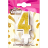 Une bougie d'anniversaire de la marque Valhue en forme de chiffre 4 avec des paillettes dorées.