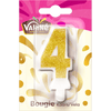 Une bougie d'anniversaire de la marque Valhue en forme de chiffre 4 avec des paillettes dorées.