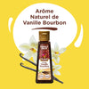 Une bouteille d'extrait de vanille Bourbon Naturel Aroma Floral est prACsentACe avec des gousses et des fleurs de vanille.
